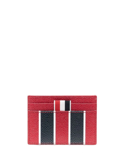 Thom Browne Striped Leather Wallet In Red