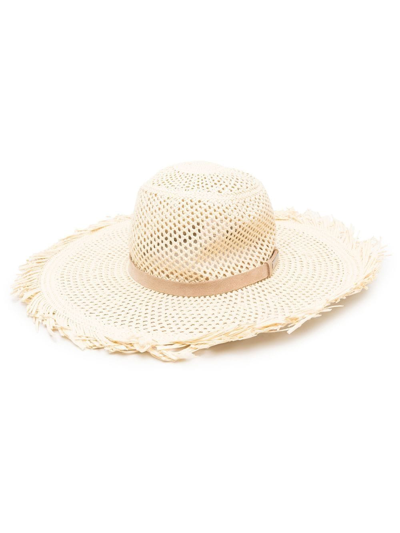 Peserico Interwoven Leather-trim Sun Hat In Neutrals