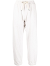 Brunello Cucinelli Bead-embellished Ribbed Cotton Track Pants In Grey