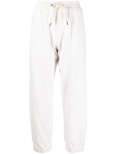 Brunello Cucinelli Embellished Cotton Track Trousers In White