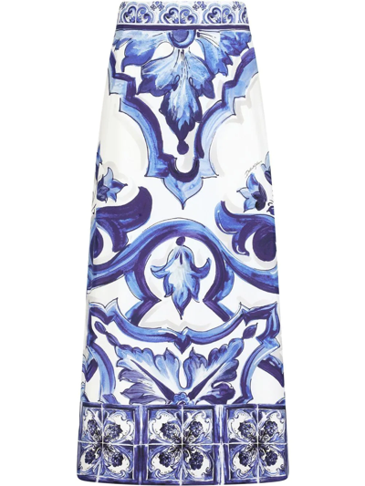Dolce & Gabbana Majolica-print Maxi Skirt In Mix_maiolica_blu