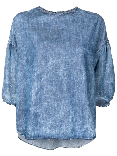 Amapô Short Sleeve Denim Blouse In Blue