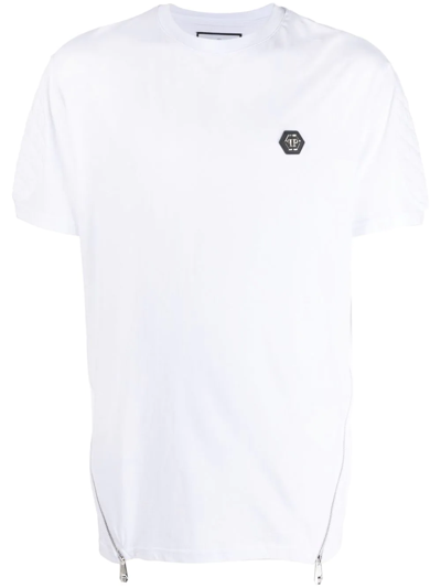 Philipp Plein Logo-patch Zipped T-shirt In White