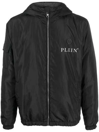 Philipp Plein Logo-print Hooded Windbreaker In Black