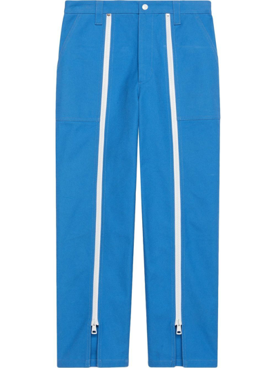 Gucci Zip-detail Straight-leg Trousers In Blau