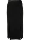Helmut Lang Zipper Waist Double Slit Midi-skirt In Schwarz
