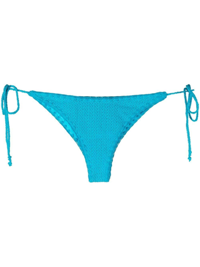 Mc2 Saint Barth Embroidered-logo Knit Bikini Bottoms In Blau