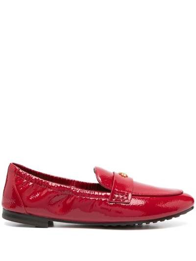 Tory Burch Shiny Leather Ballerina Loafers In Rot