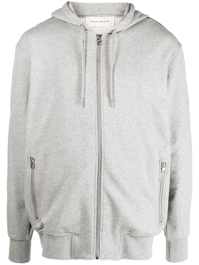 Alexander Mcqueen Logo-tape Zip-up Hoodie In Grey
