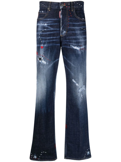 Dsquared2 Distressed Bootcut Jeans In Blau