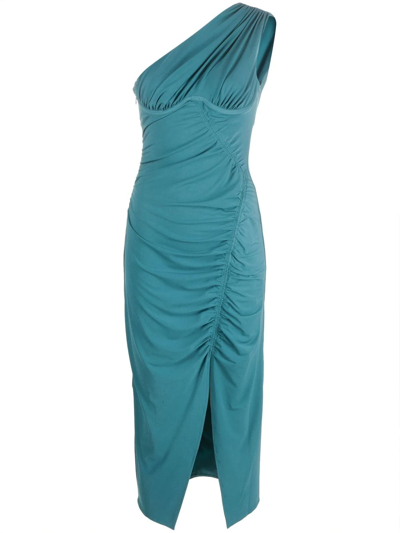 SELF-PORTRAIT RUCHED ONE-SHOULDER MIDI DRESS