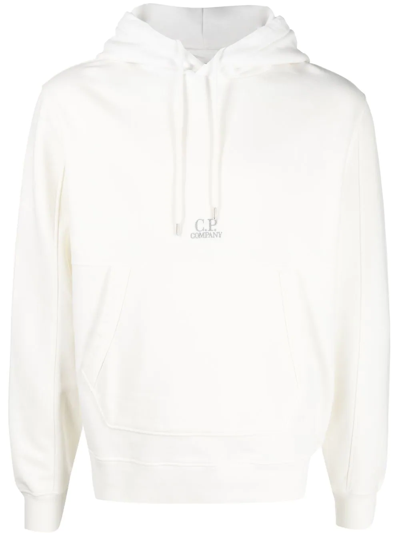 C.p. Company Cp Company Logo-embroidered Hoodie In White