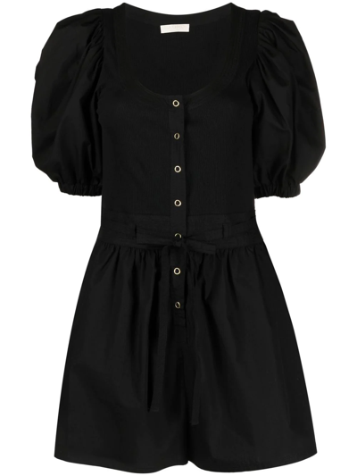 Ulla Johnson Leia Cotton Jersey And Poplin Playsuit In Black