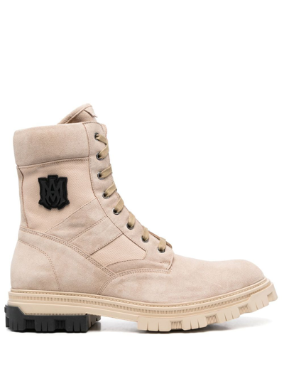 Amiri Neutral Military Leather Combat Boots In Neutrals