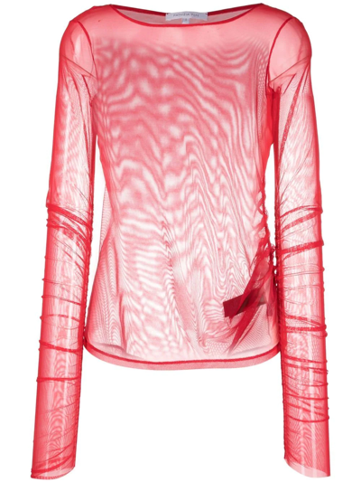 Patrizia Pepe Long-sleeved Mesh Top In Rosso
