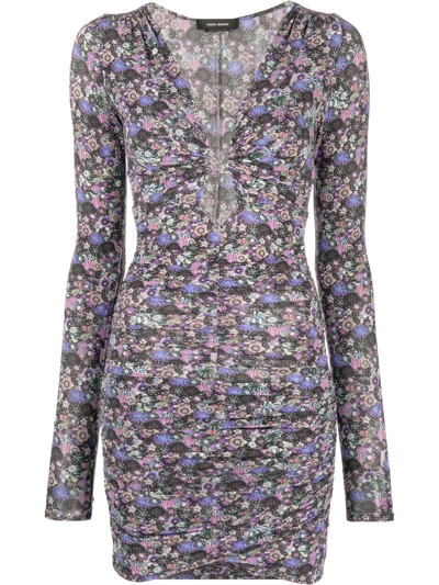 Isabel Marant Floral-print Ruched Dress In Purple
