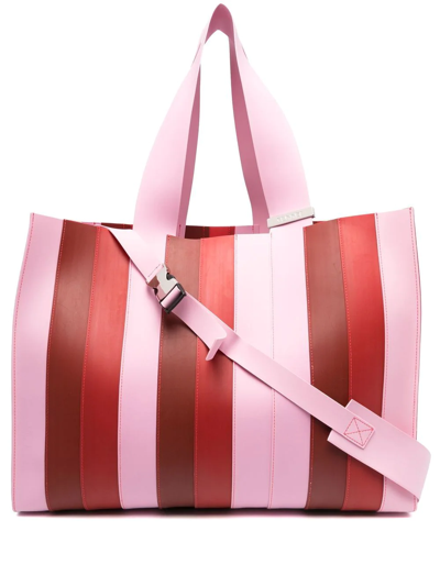 Sunnei Gomma21 Striped Shopper Bag By . Practical And Bold, Ideal For An Alternative Look In Pink/red