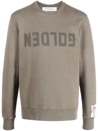 Golden Goose Logo Revers Crew Neck Sweatshirt In Olive