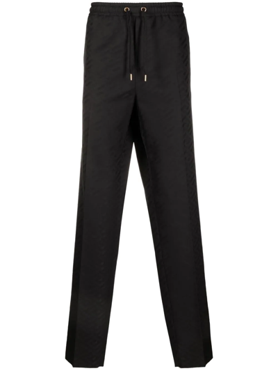 Versace Black Jacquard La Greca Trousers In Nero