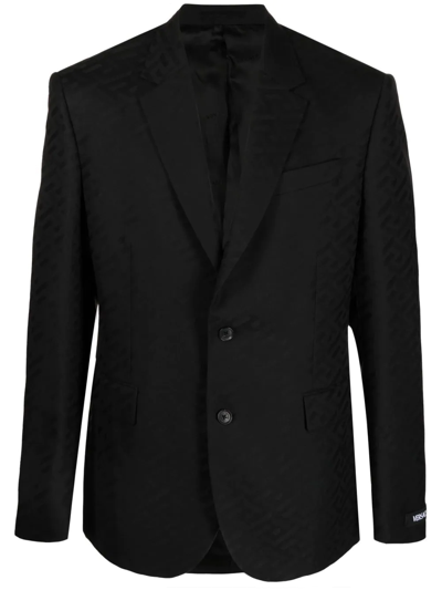 Versace La Greca Single-breasted Wool Blazer In Schwarz