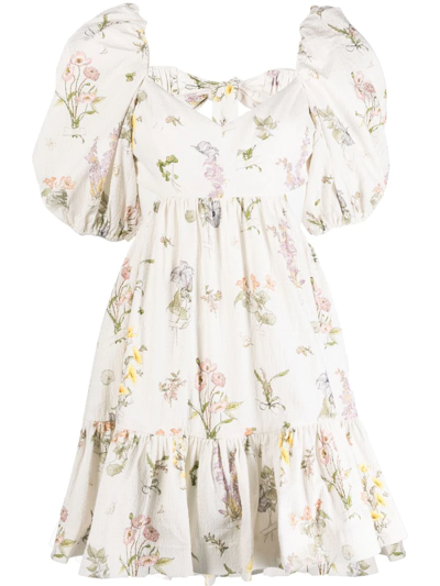 Zimmermann Jeannie Open-back Ruffled Floral-print Cotton-blend Seersucker Mini Dress In White