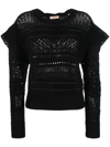 Twinset Open Knit Wool-blend Jumper In Schwarz