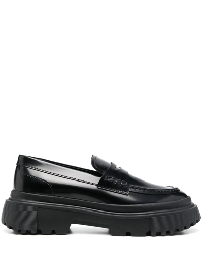 Hogan Chunky Leather Loafers In Black