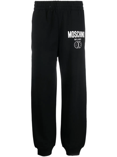 Moschino Logo Cotton Jersey Track Trousers In Black