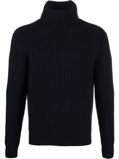 Malo Ribbed-knit Roll-neck Jumper In Blue