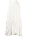 STYLAND FEATHER-TRIMMED PLEATED MAXI SKIRT
