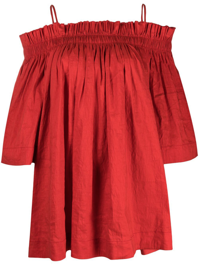 Uma Wang Off-shoulder Linen Blouse In Red