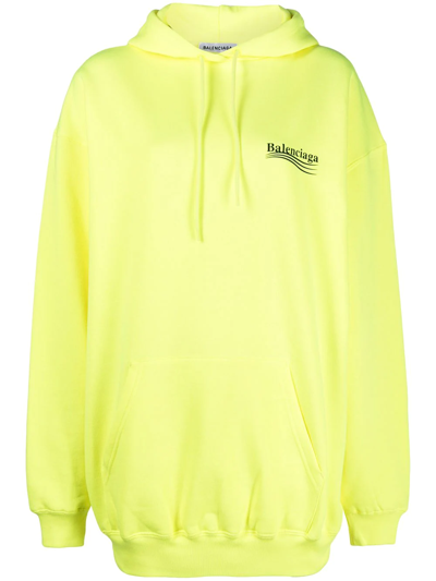 Balenciaga Oversized Neon Printed Cotton-jersey Hoodie In Yellow