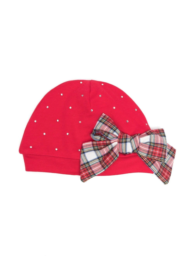 Monnalisa Babies' Rhinestone-studded Bow-detail Cap In Rubino