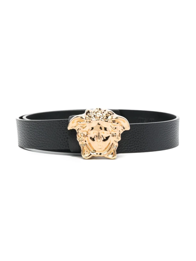 Versace Kids' Medusa-buckle Leather Belt In Black