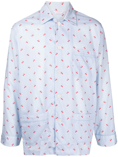Derek Rose Cherry-print Pyjamas In Blue