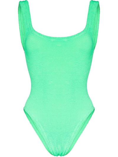 Hunza G Square-neck High-cut One-piece Swimsuit In Green-lt
