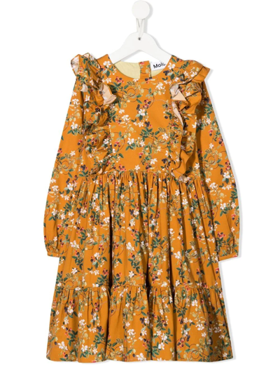 Molo Kids' Clea Floral-print Dress In Marrone