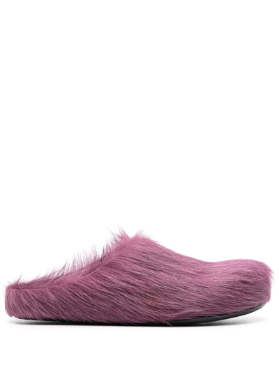 Marni Fussbett Sabot Calf Hair Mules In Pink & Purple
