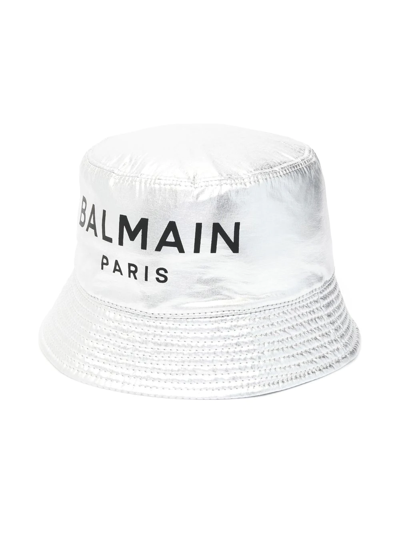 Balmain Kids' Logo-print Bucket Hat In 925-argento