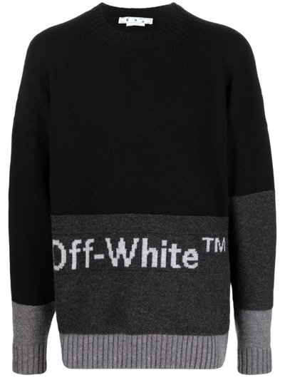 Off-white Logo Intarsia Sweater. Particular Garment For Its Minimal But Essential Color Bl In Black