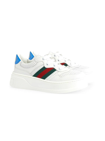 Gucci Kids' Toddler Leather Trainer With Web In White/comb