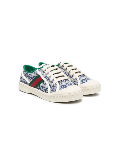 Gucci Kids' 1977 Tennis Jacquard-print Sneakers In Blue