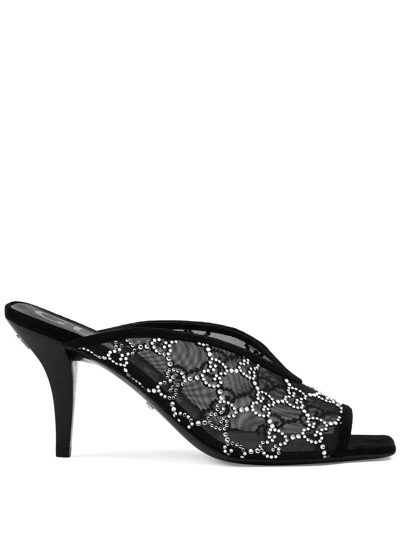 Gucci Gg 90 Crystal-embellished Mesh And Leather Mules In Black