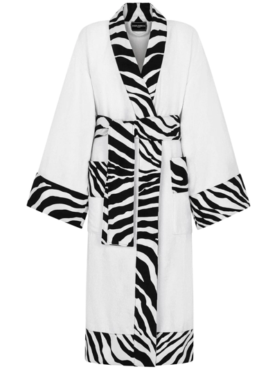 Dolce & Gabbana Zebra-print Cotton Bathrobe In White