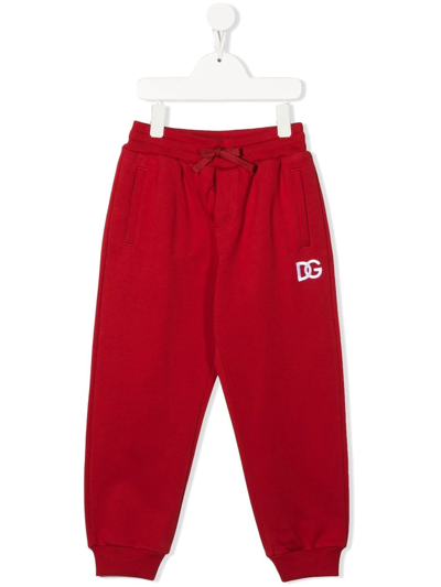 Dolce & Gabbana Kids' Embroidered-logo Drawstring-waist Track Pants In Red