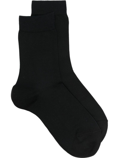 Falke Intarsia-knit Logo Cotton Socks In Black
