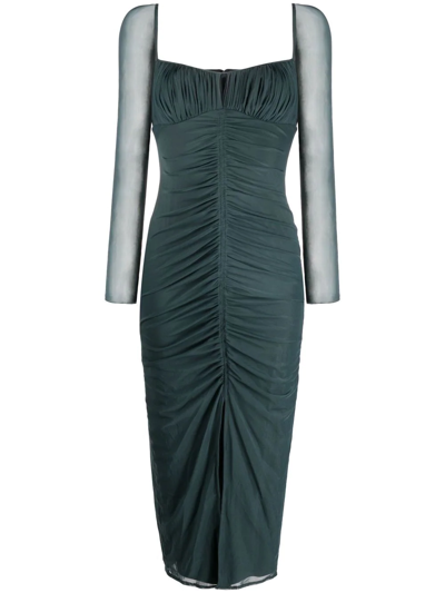 Self-portrait Ruched-effect Dress In Green
