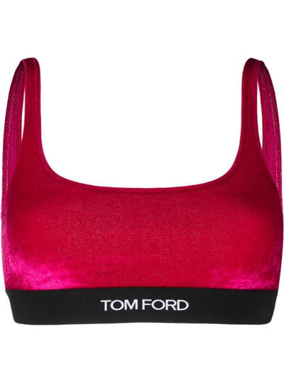 Tom Ford Logo-band Low-back Bra In Pink & Purple