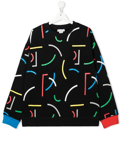 Stella Mccartney Kids' Round Neck Sweatshirt All Over Print In Black Multicolor