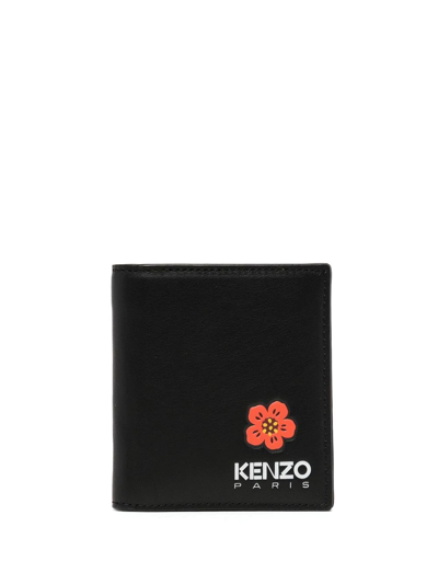 Kenzo Floral Logo-print Bi-fold Wallet In Black